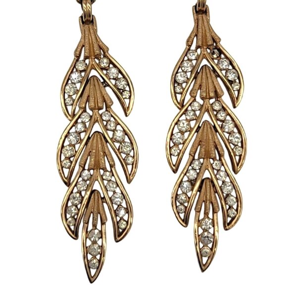 Crown Trifari Drop Dangle Rhinestone Earrings Clip - Picture 3 of 6